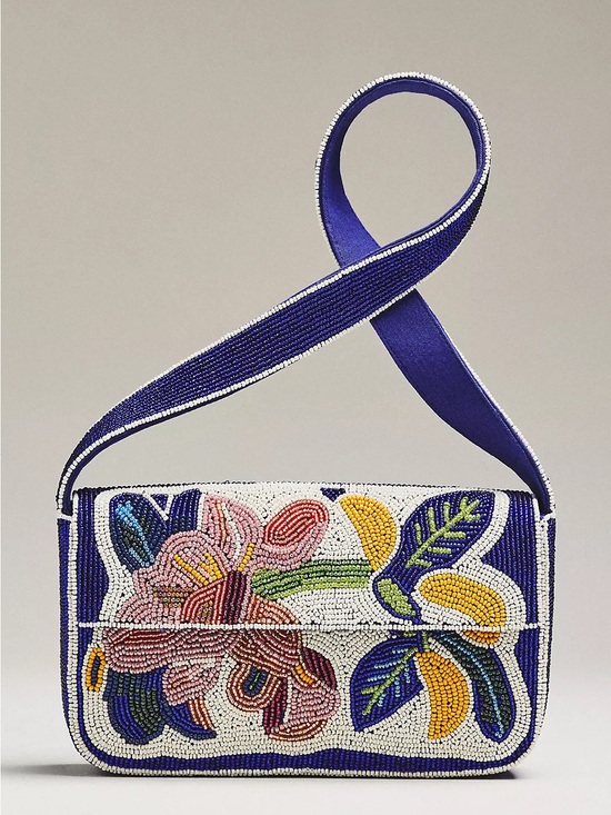 Anthropologie Handbags - ANTHROPOLOGIE MAEVE Fiona Beaded Shoulder Bag (Floral, Blue, White)